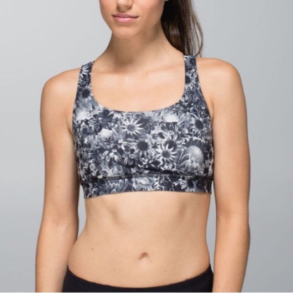 Lululemon Floral Patterned Black & White Energy Bra Size 4 - Picture 2 of 8